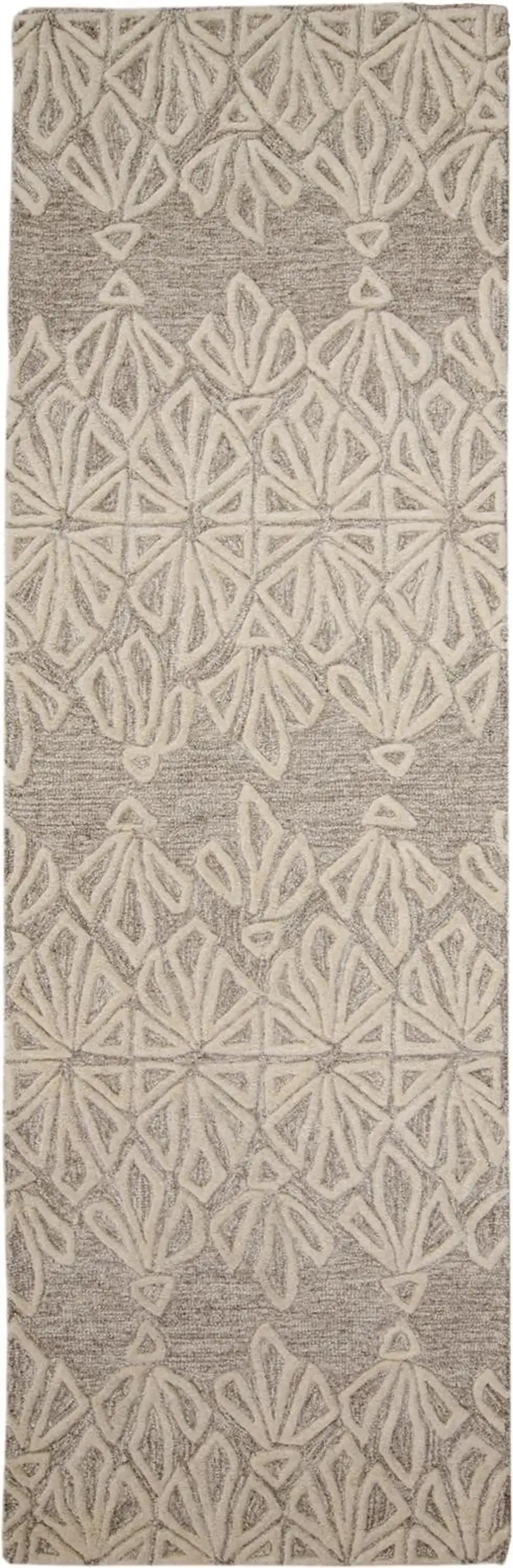 8' Ivory and Tan Geometric Hand Tufted Runner Rug Photo 2