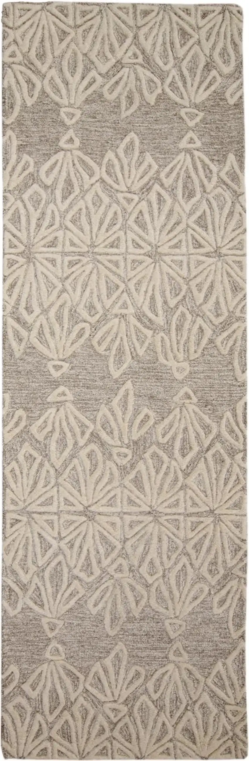 8' Ivory and Tan Geometric Hand Tufted Runner Rug Photo 4