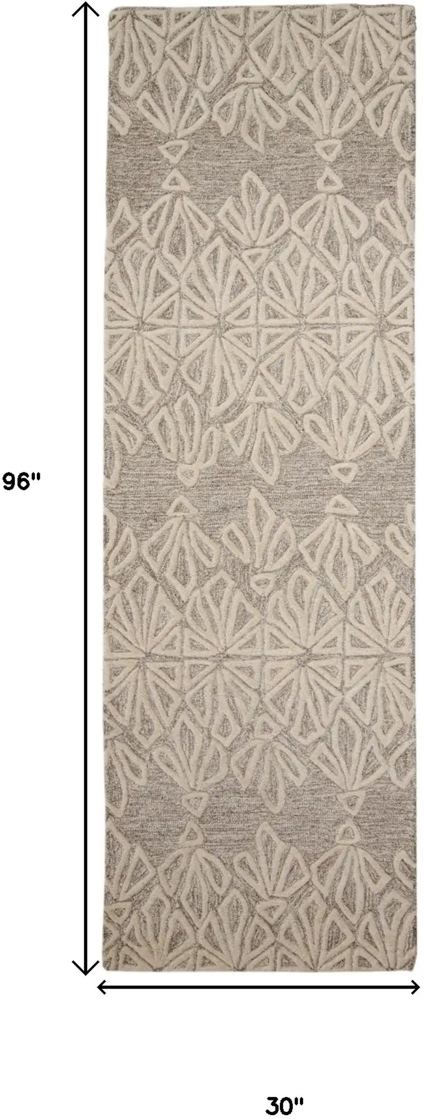 8' Ivory and Tan Geometric Hand Tufted Runner Rug Photo 3