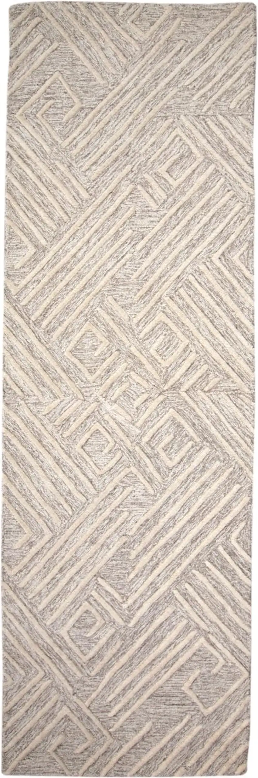 8' Ivory and Tan Geometric Hand Tufted Runner Rug Photo 2