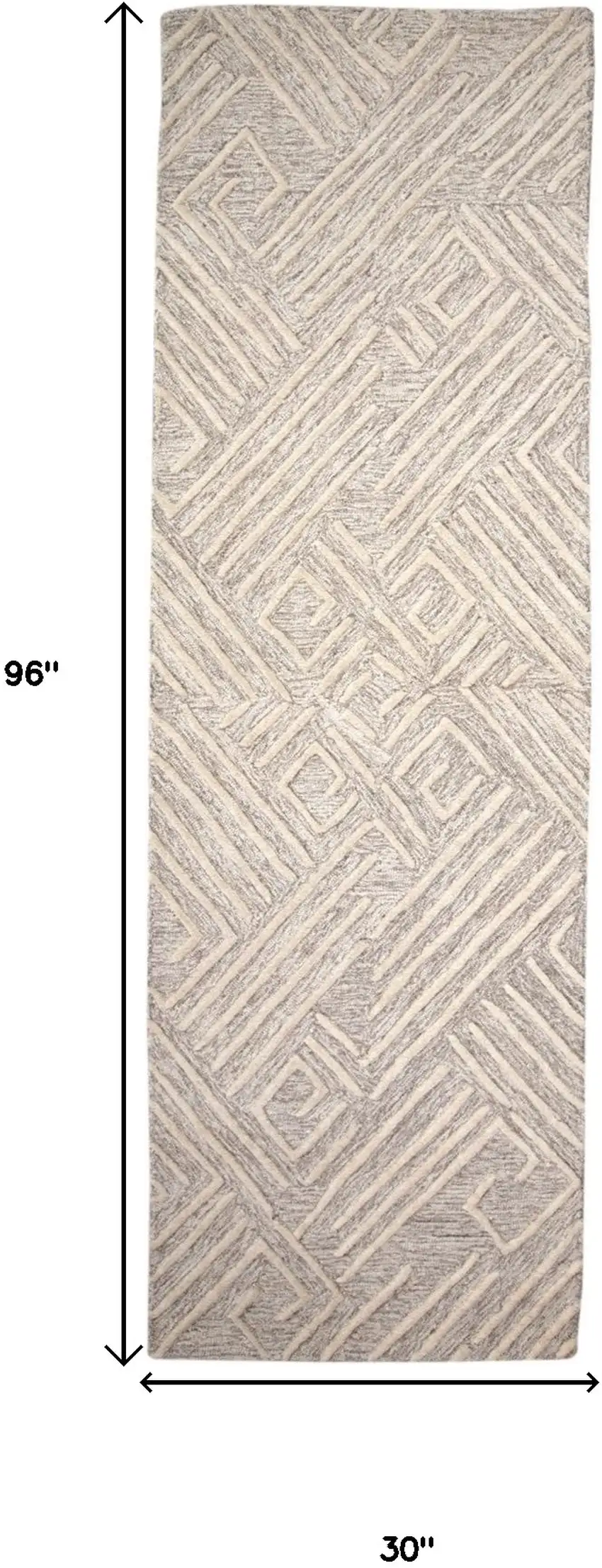 8' Ivory and Tan Geometric Hand Tufted Runner Rug Photo 3