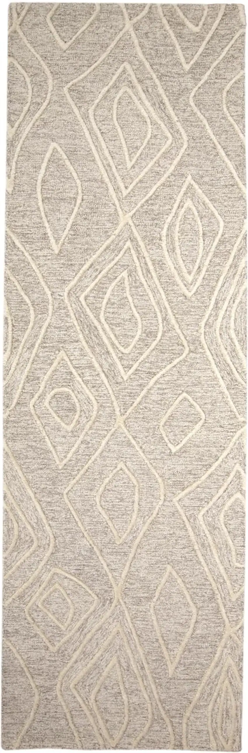 8' Ivory and Tan Geometric Hand Tufted Runner Rug Photo 5