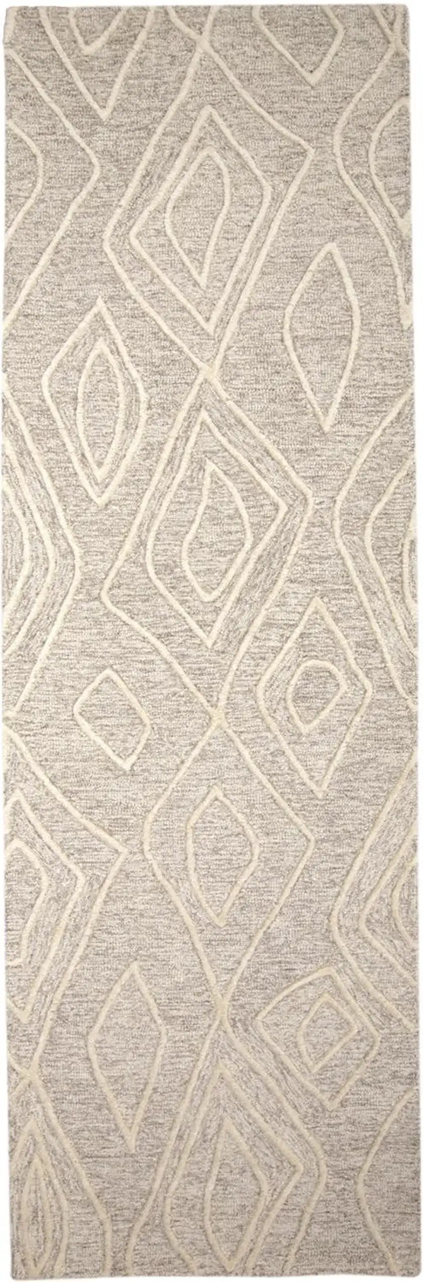 8' Ivory and Tan Geometric Hand Tufted Runner Rug Photo 4