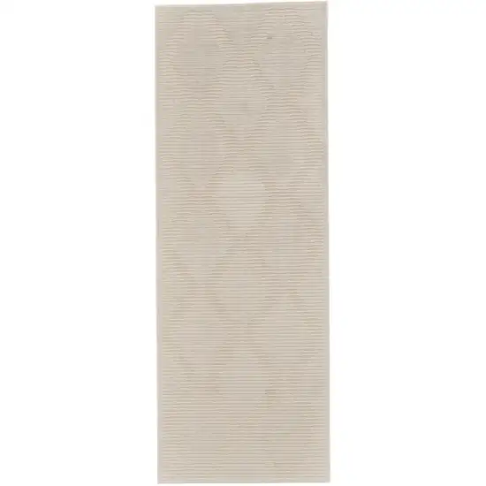 8' Ivory and Tan Geometric Power Loom Runner Rug Photo 2