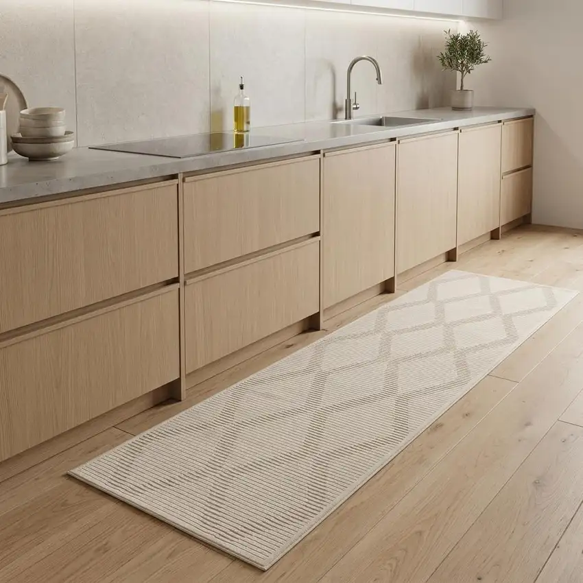 8' Ivory Geometric Runner Rug Photo 1