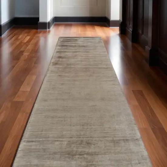 10' Ivory and Tan Hand Woven Runner Rug Photo 1