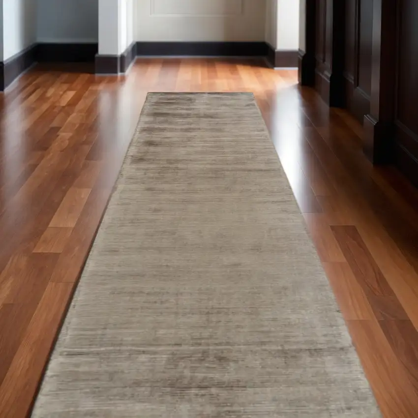 10' Ivory and Tan Hand Woven Runner Rug Photo 1