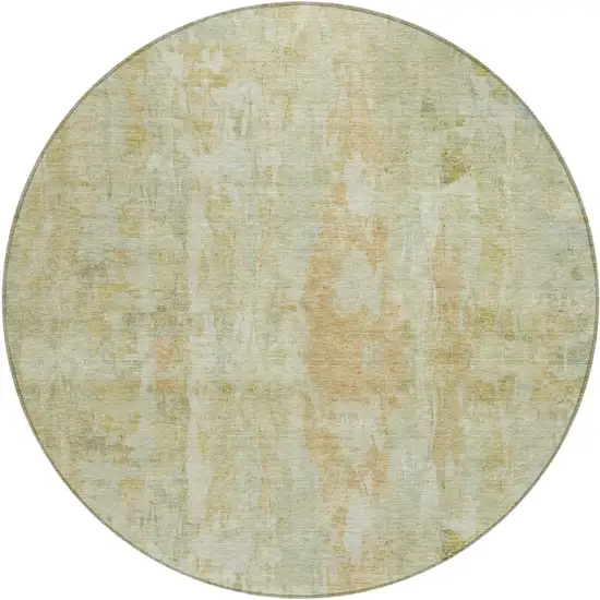 8' Key Lime And Copper Round Abstract Washable Indoor Outdoor Area Rug Photo 2