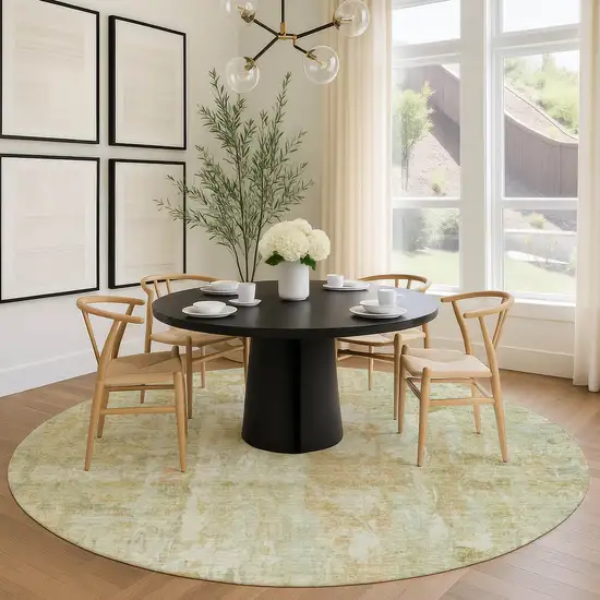 8' Key Lime And Copper Round Abstract Washable Indoor Outdoor Area Rug Photo 8