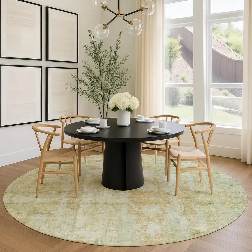 8' Key Lime And Copper Round Abstract Washable Indoor Outdoor Area Rug Photo 8