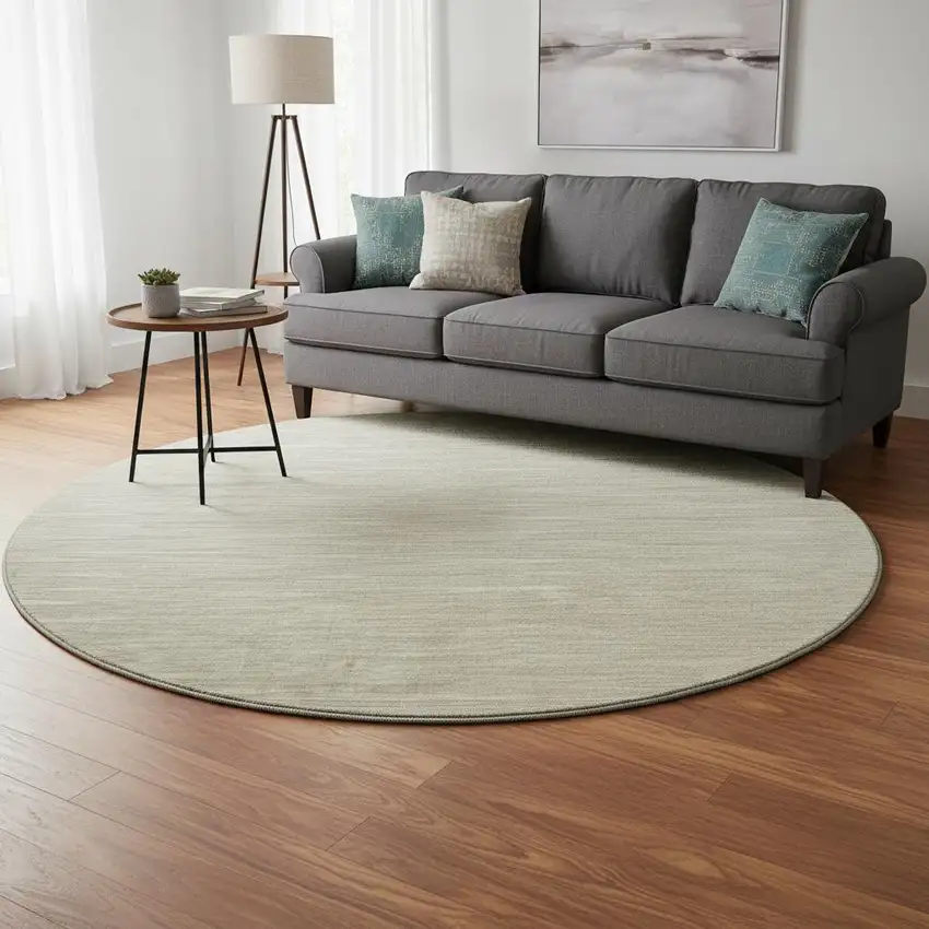 8' Khaki And Beige Abstract Washable Round Rug With UV Protection Photo 2