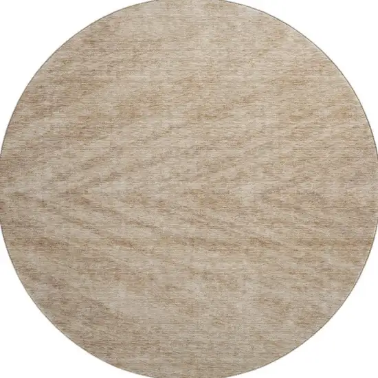 8' Khaki And Beige Abstract Washable Round Rug With UV Protection Photo 3
