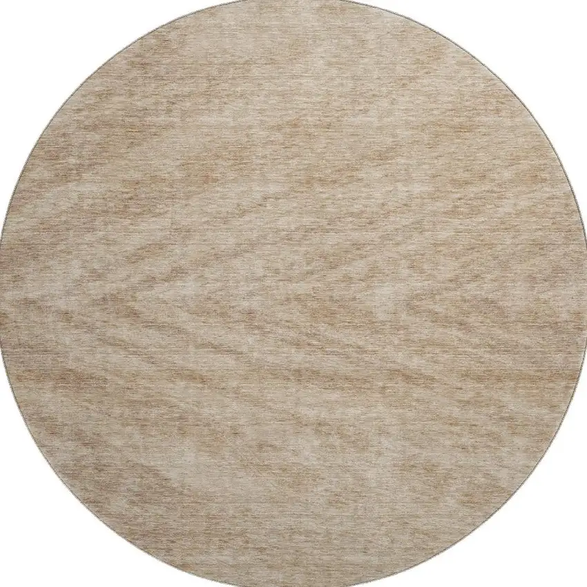 8' Khaki And Beige Abstract Washable Round Rug With UV Protection Photo 3