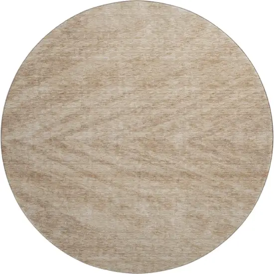 8' Khaki And Beige Abstract Washable Round Rug With UV Protection Photo 1