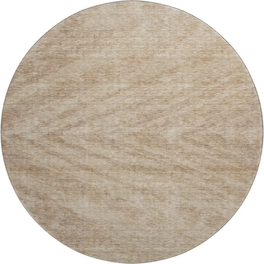 8' Khaki And Beige Abstract Washable Round Rug With UV Protection Photo 1