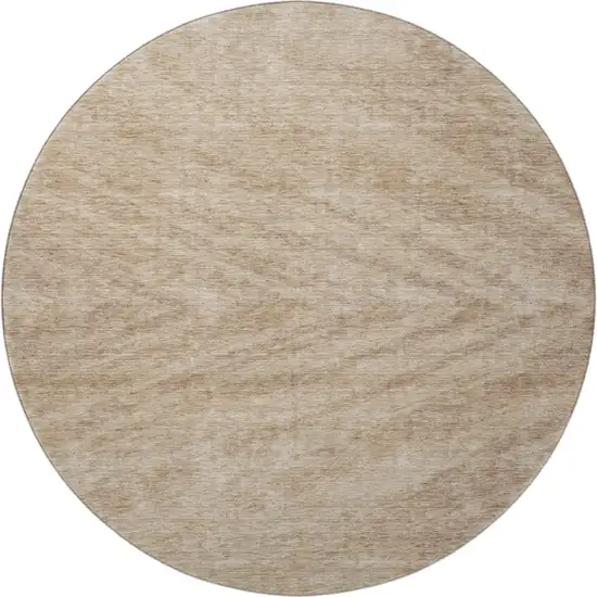 8' Khaki And Beige Abstract Washable Round Rug With UV Protection Photo 4