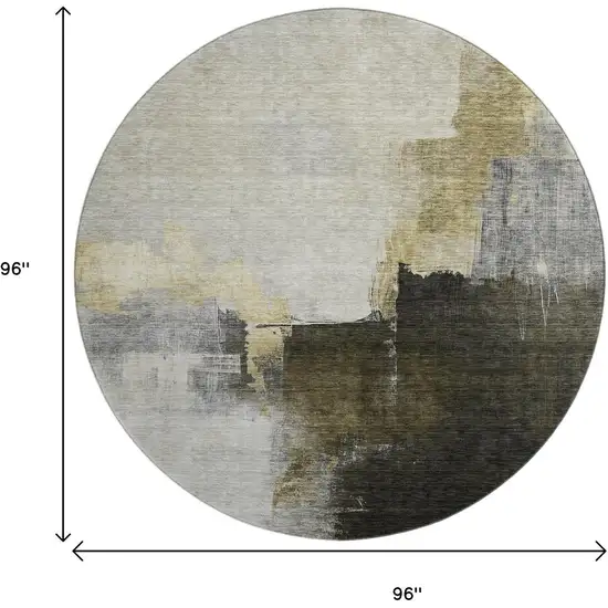 8' Khaki And Beige Abstract Washable Round Rug With UV Protection Photo 8