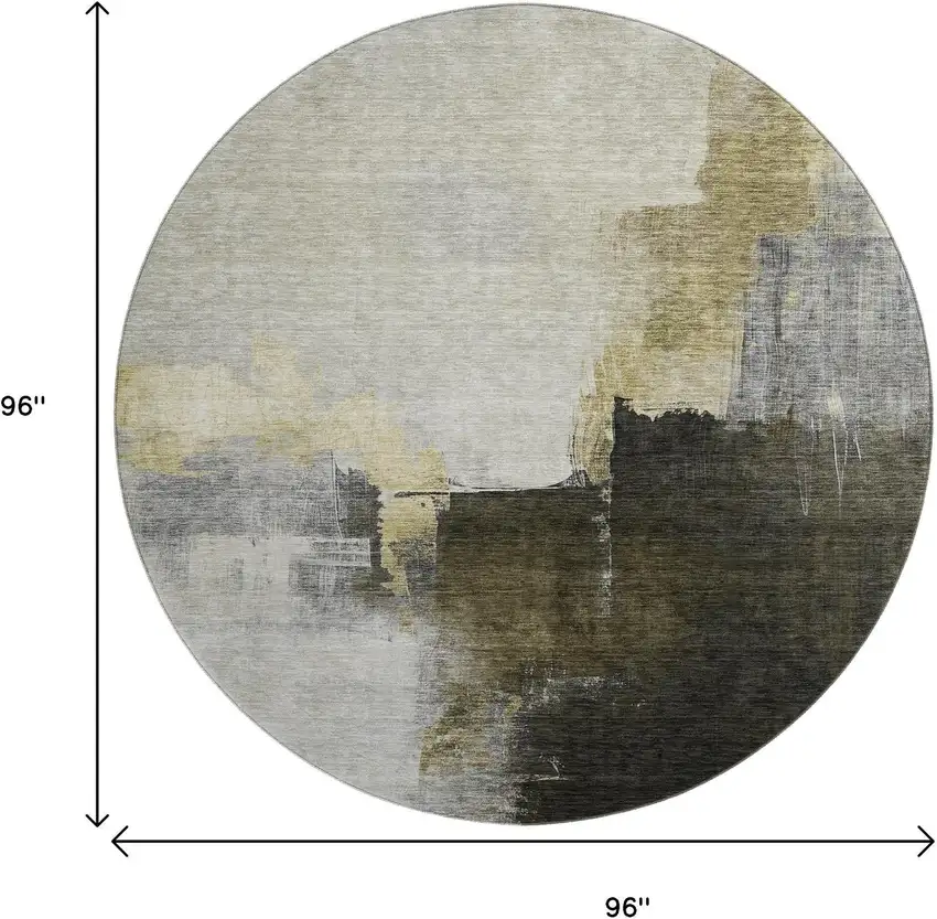 8' Khaki And Beige Abstract Washable Round Rug With UV Protection Photo 8