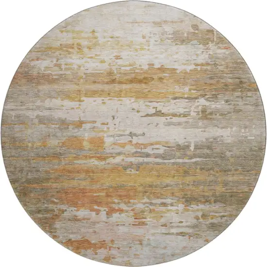 8' Khaki And Beige Abstract Washable Round Rug With UV Protection Photo 1
