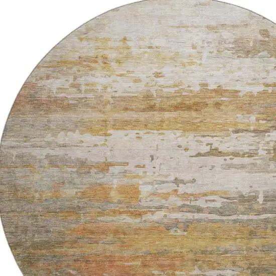 8' Khaki And Beige Abstract Washable Round Rug With UV Protection Photo 3
