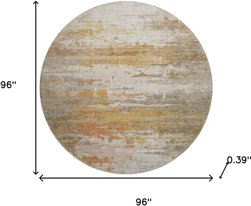 8' Khaki And Beige Abstract Washable Round Rug With UV Protection Photo 8