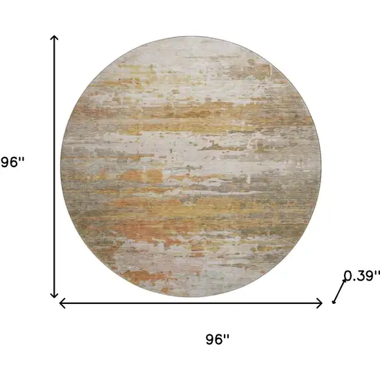 8' Khaki And Beige Abstract Washable Round Rug With UV Protection Photo 8