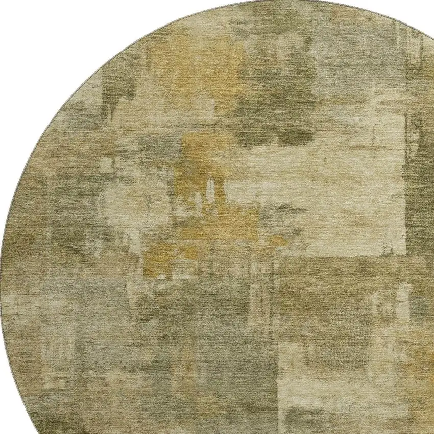 8' Khaki And Beige Abstract Washable Round Rug With UV Protection Photo 3