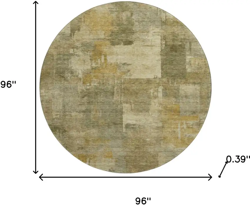 8' Khaki And Beige Abstract Washable Round Rug With UV Protection Photo 8