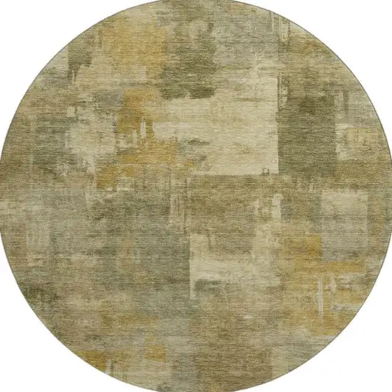 8' Khaki And Beige Abstract Washable Round Rug With UV Protection Photo 4