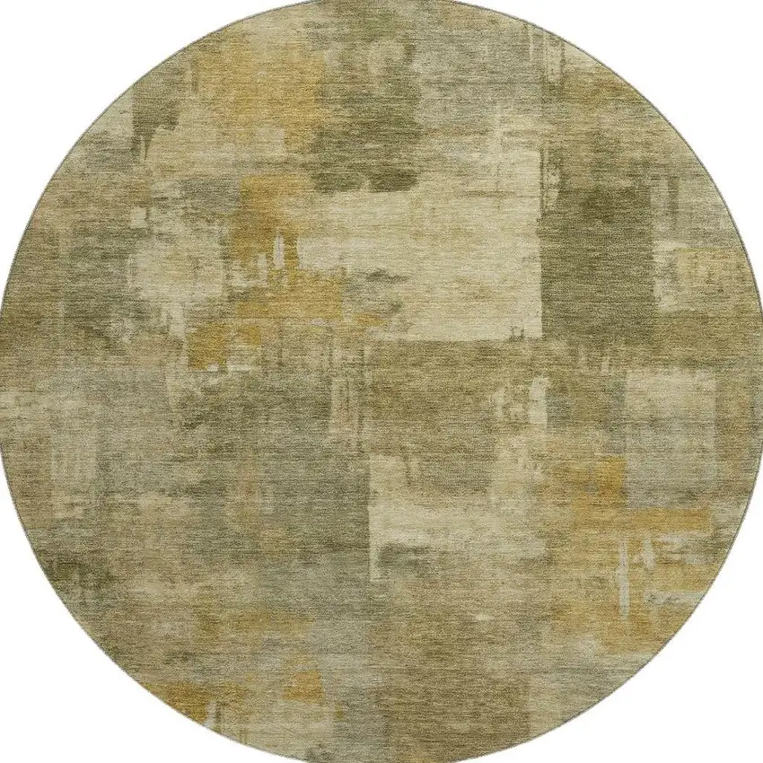 8' Khaki And Beige Abstract Washable Round Rug With UV Protection Photo 4