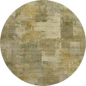 Photo of 8' Khaki And Beige Abstract Washable Round Rug With UV Protection