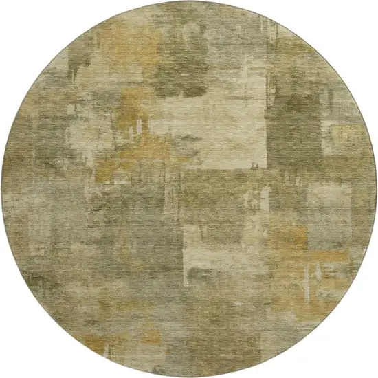 8' Khaki And Beige Abstract Washable Round Rug With UV Protection Photo 1