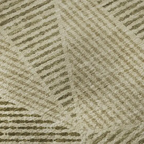 8' Khaki And Beige Geometric Washable Round Rug With UV Protection Photo 9