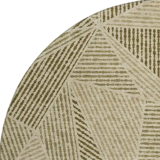 8' Khaki And Beige Geometric Washable Round Rug With UV Protection Photo 3