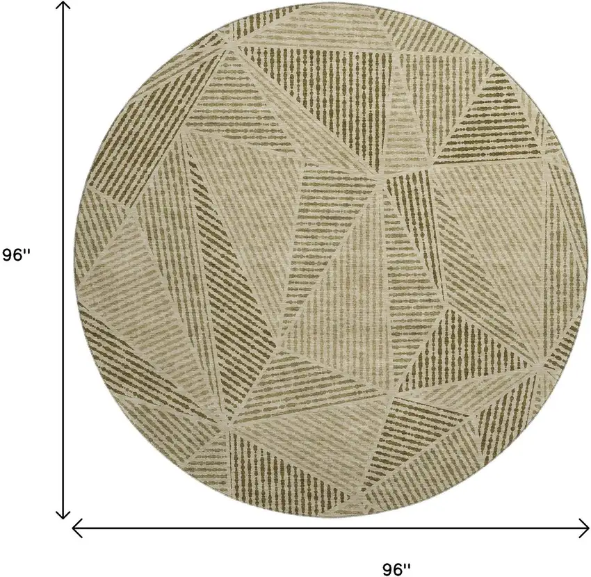 8' Khaki And Beige Geometric Washable Round Rug With UV Protection Photo 3