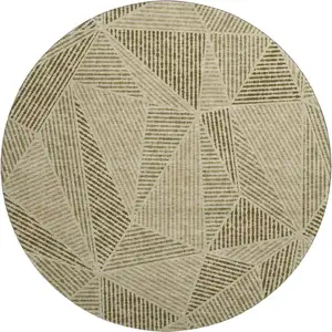 Photo of 8' Khaki And Beige Geometric Washable Round Rug With UV Protection