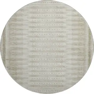Photo of 8' Khaki And Beige Geometric Washable Round Rug With UV Protection