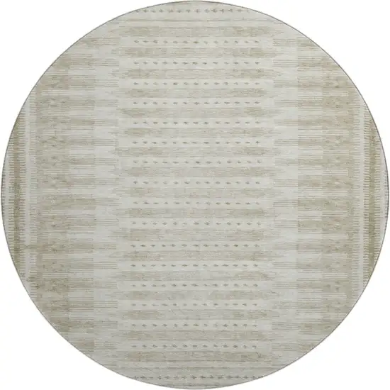 8' Khaki And Beige Geometric Washable Round Rug With UV Protection Photo 1