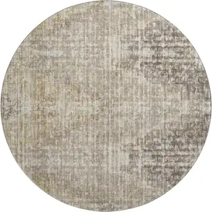 Photo of 8' Khaki And Beige Geometric Washable Round Rug With UV Protection