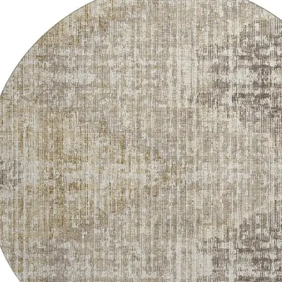 8' Khaki And Beige Geometric Washable Round Rug With UV Protection Photo 3
