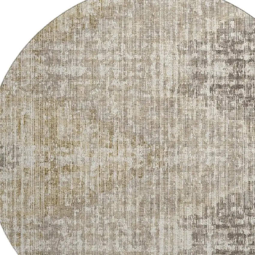 8' Khaki And Beige Geometric Washable Round Rug With UV Protection Photo 3