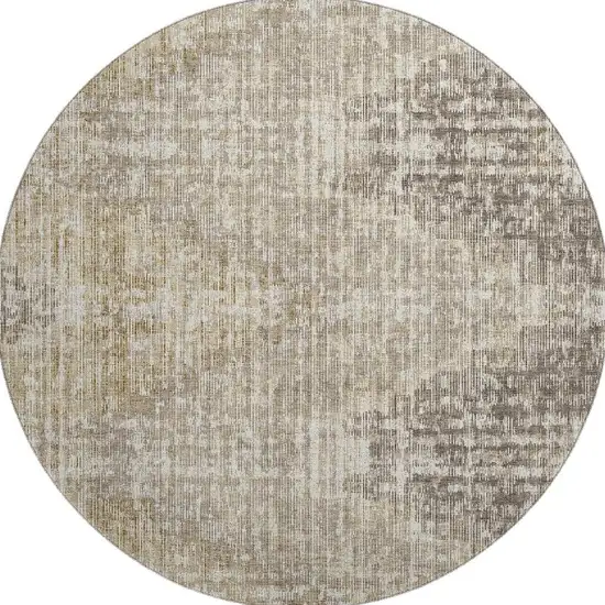 8' Khaki And Beige Geometric Washable Round Rug With UV Protection Photo 4