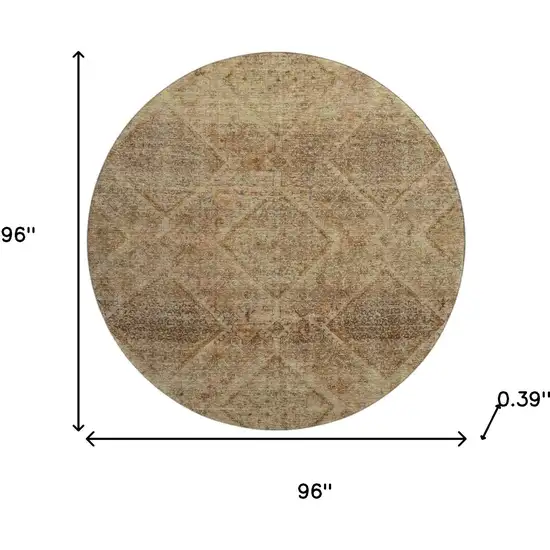 8' Khaki And Beige Geometric Washable Round Rug With UV Protection Photo 8