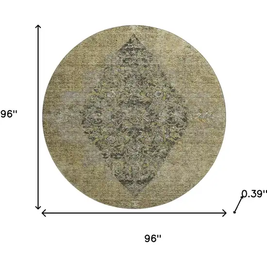 8' Khaki And Beige Medallion Washable Round Rug With UV Protection Photo 8