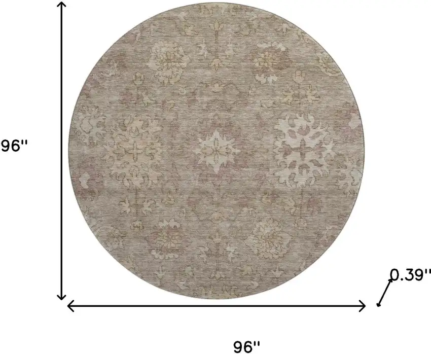 8' Khaki And Beige Oriental Washable Round Rug With UV Protection Photo 8