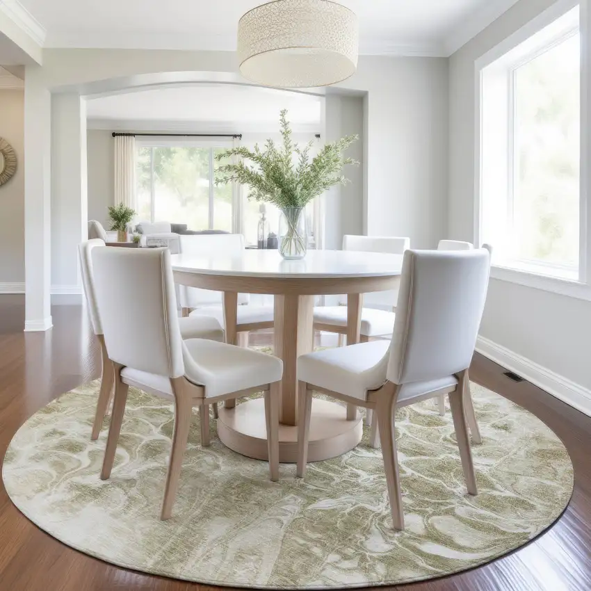 8' Khaki And Beige Round Abstract Washable Indoor Outdoor Area Rug Photo 6