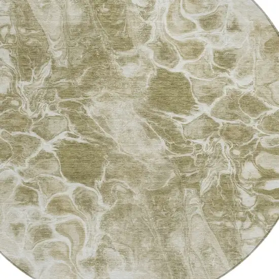 8' Khaki And Beige Round Abstract Washable Indoor Outdoor Area Rug Photo 8