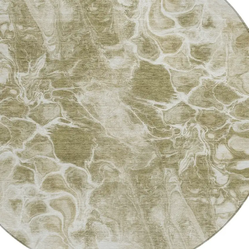 8' Khaki And Beige Round Abstract Washable Indoor Outdoor Area Rug Photo 8