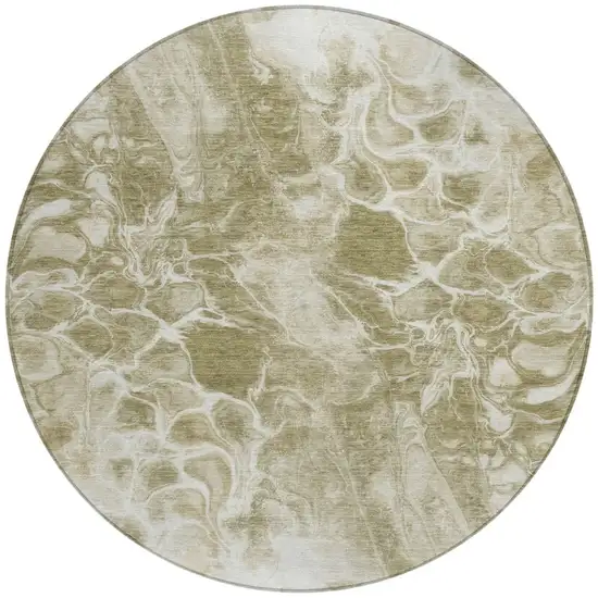 8' Khaki And Beige Round Abstract Washable Indoor Outdoor Area Rug Photo 3