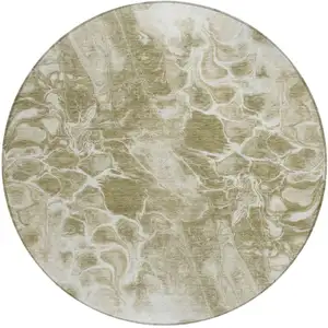 Photo of 8' Khaki And Beige Round Abstract Washable Indoor Outdoor Area Rug
